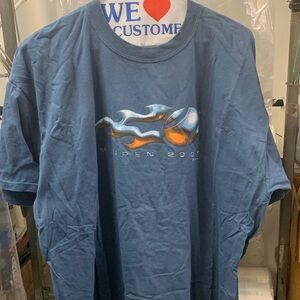 Gildan Blue Graphic Tee with Orange Accents